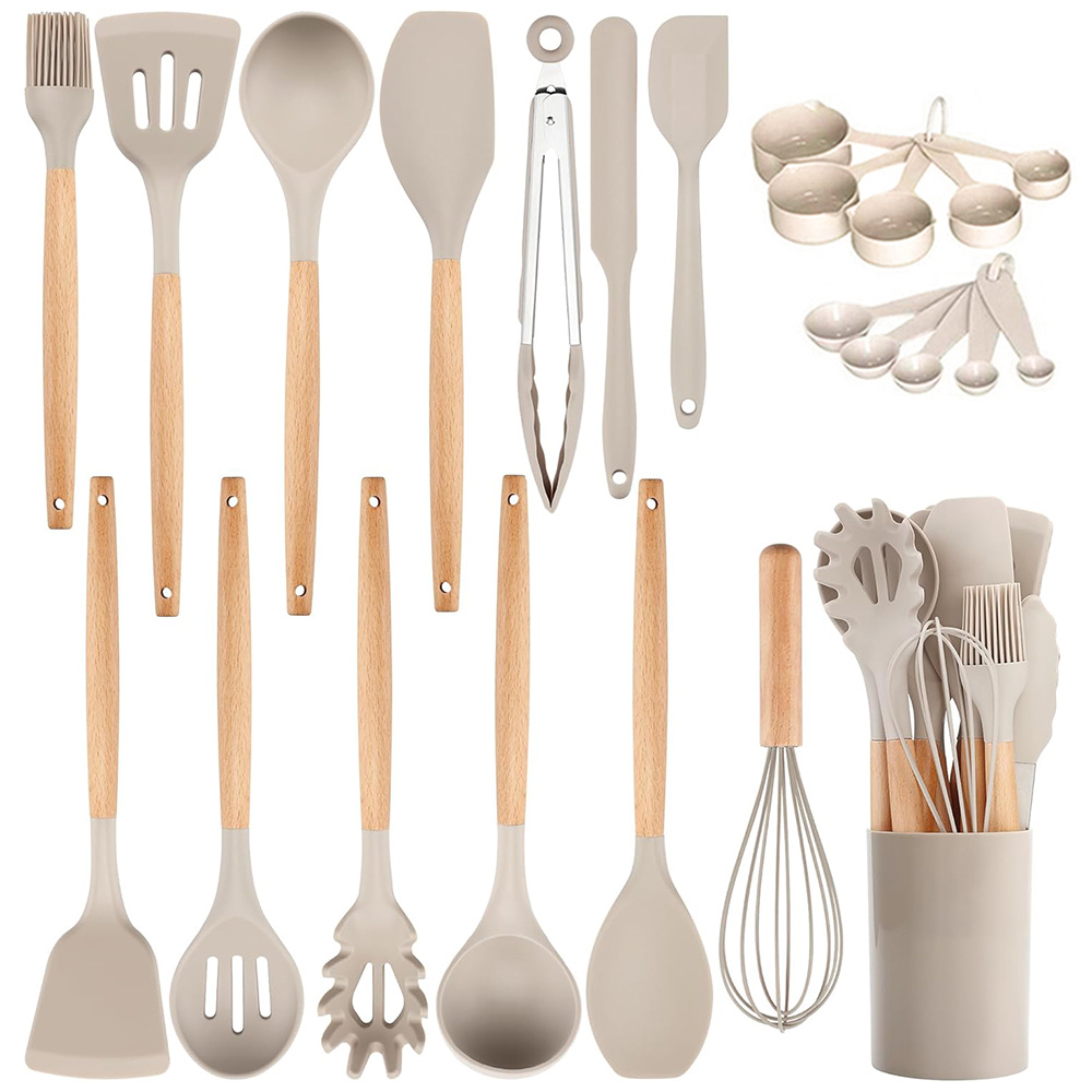 Kitchen Gadgets To Gift - 24pcs Silicone Utensil with Wooden Handles,Perfect