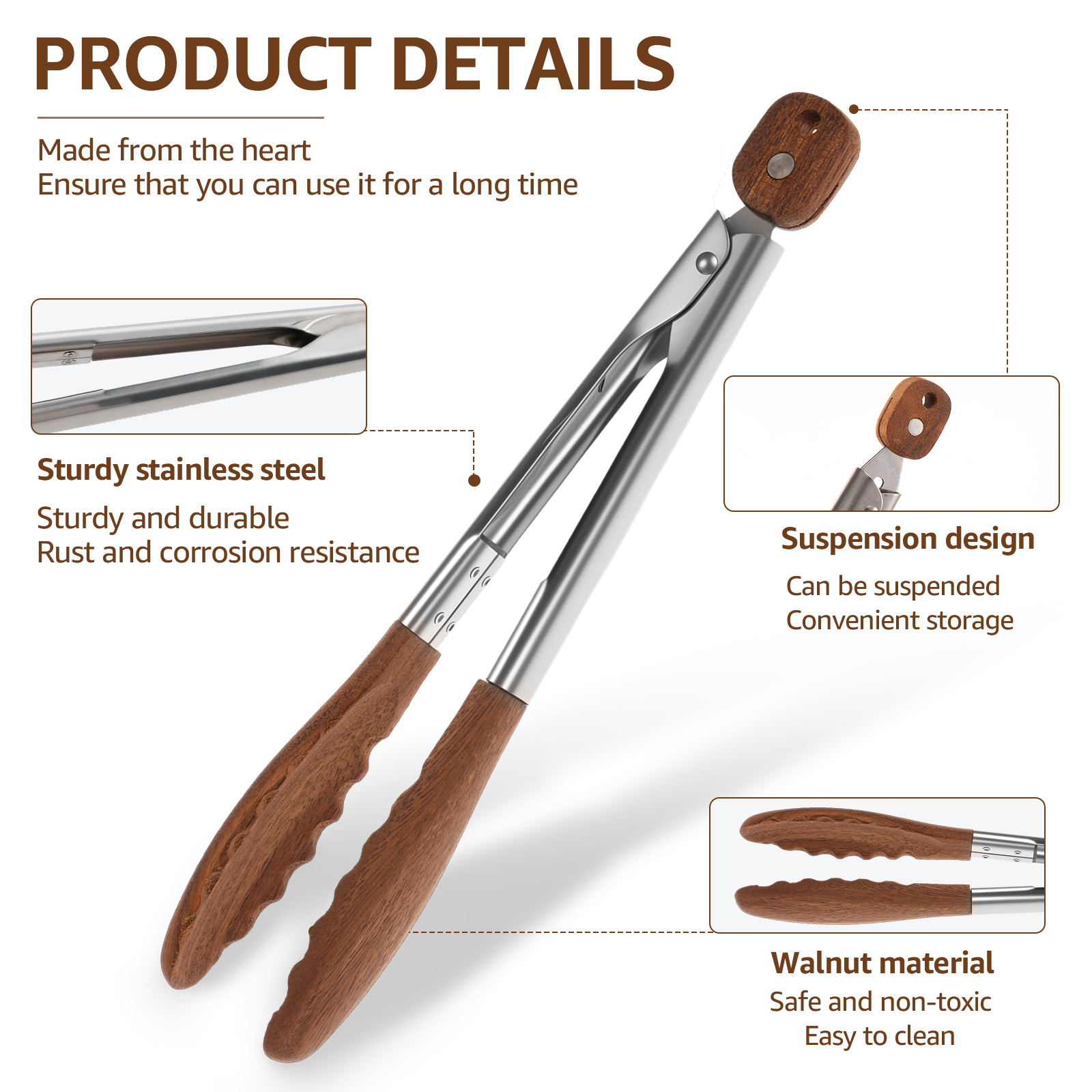 2/3 Pcs Food Tongs Walnut Wood - Kitchen Handy Gadgets ulasan dan harga
